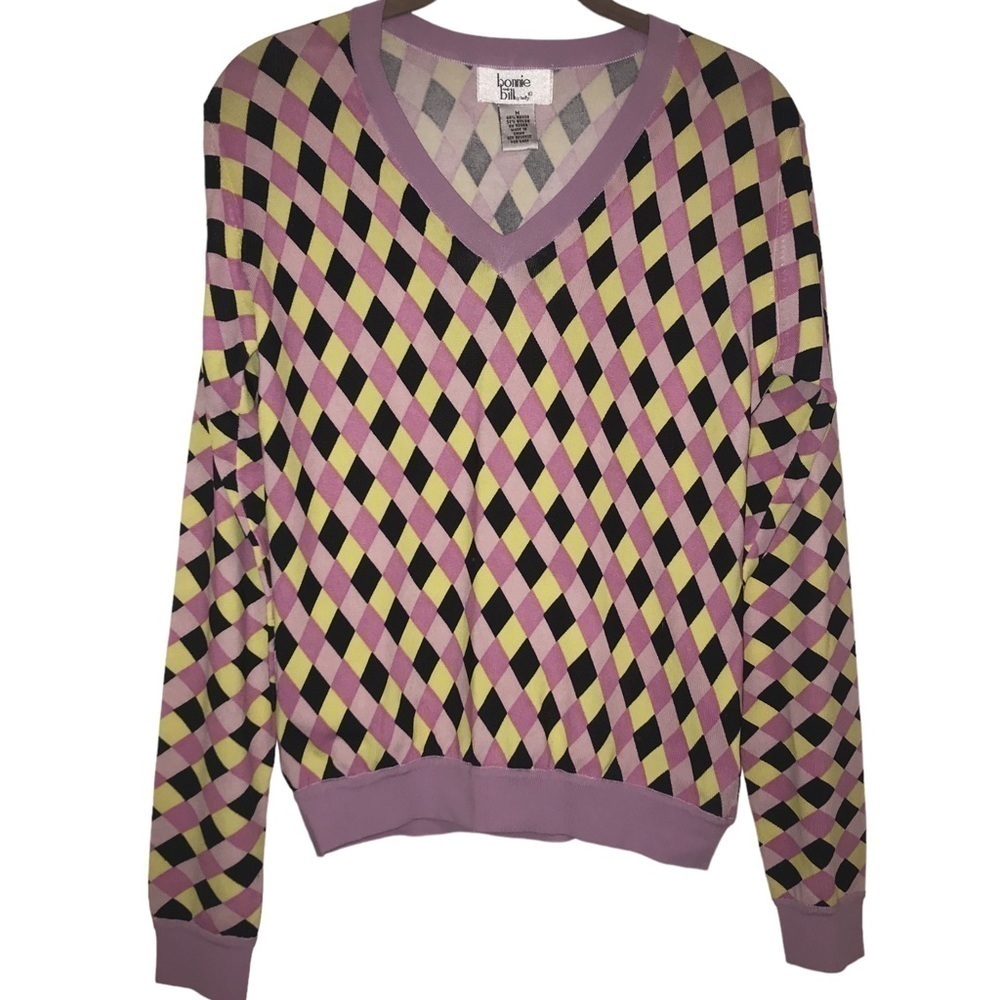 Vintage Argyle Knit Top V Neck Bonnie and Bill by Holly M